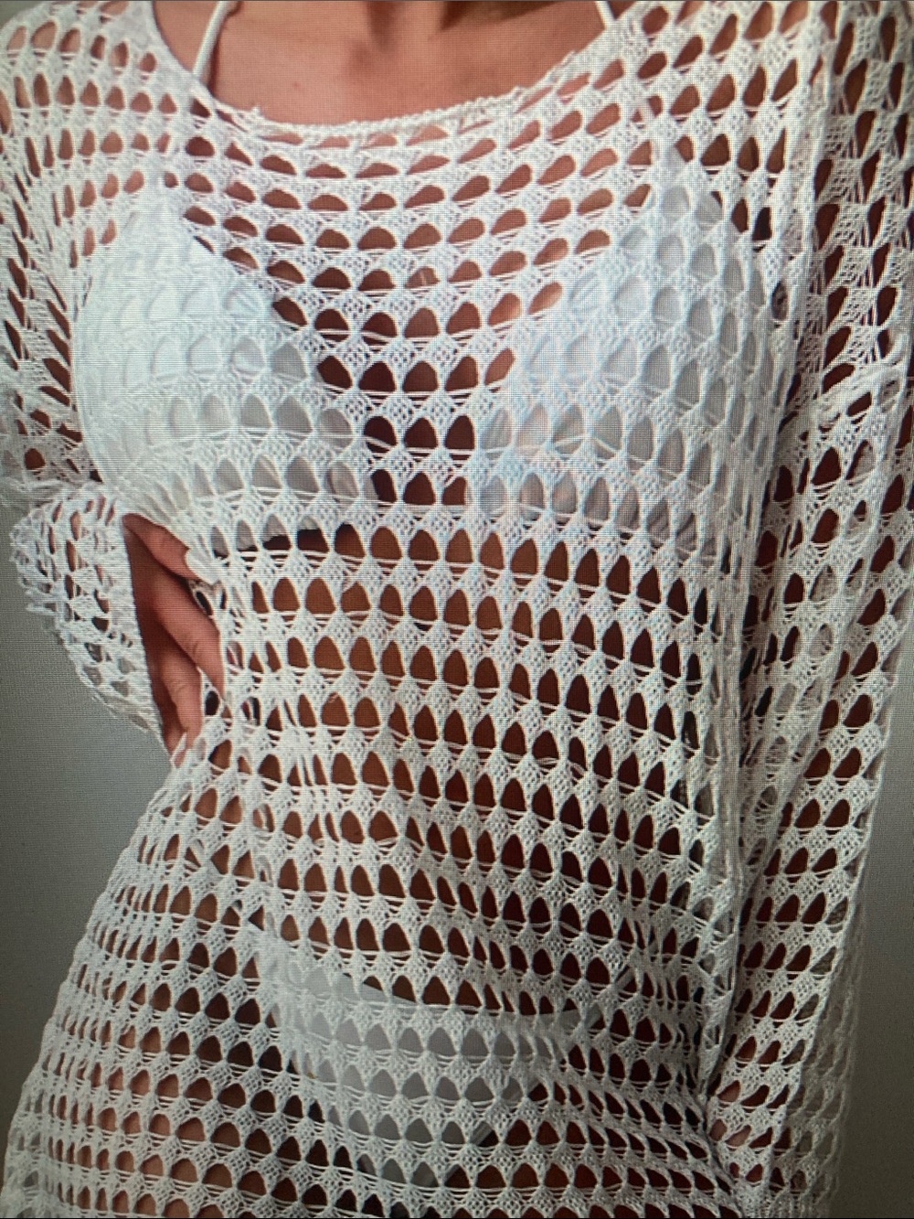 Women’s White Crochet Swim Cover-Up Tunic